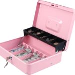xydled Cash Box with Key Lock, Metal Money Box, Safe Storage box, Pink